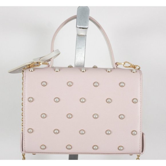New Lulu Guinness bag pearl leather QUEENIE handbag pink studded - Picture 11 of 13
